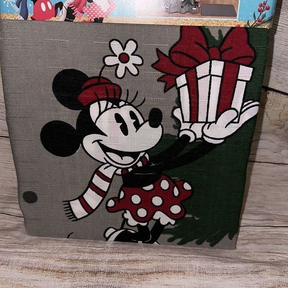 Disney Mickey and Minnie Gray Christmas Ice Skating Shower Curtain - Picture 3 of 6